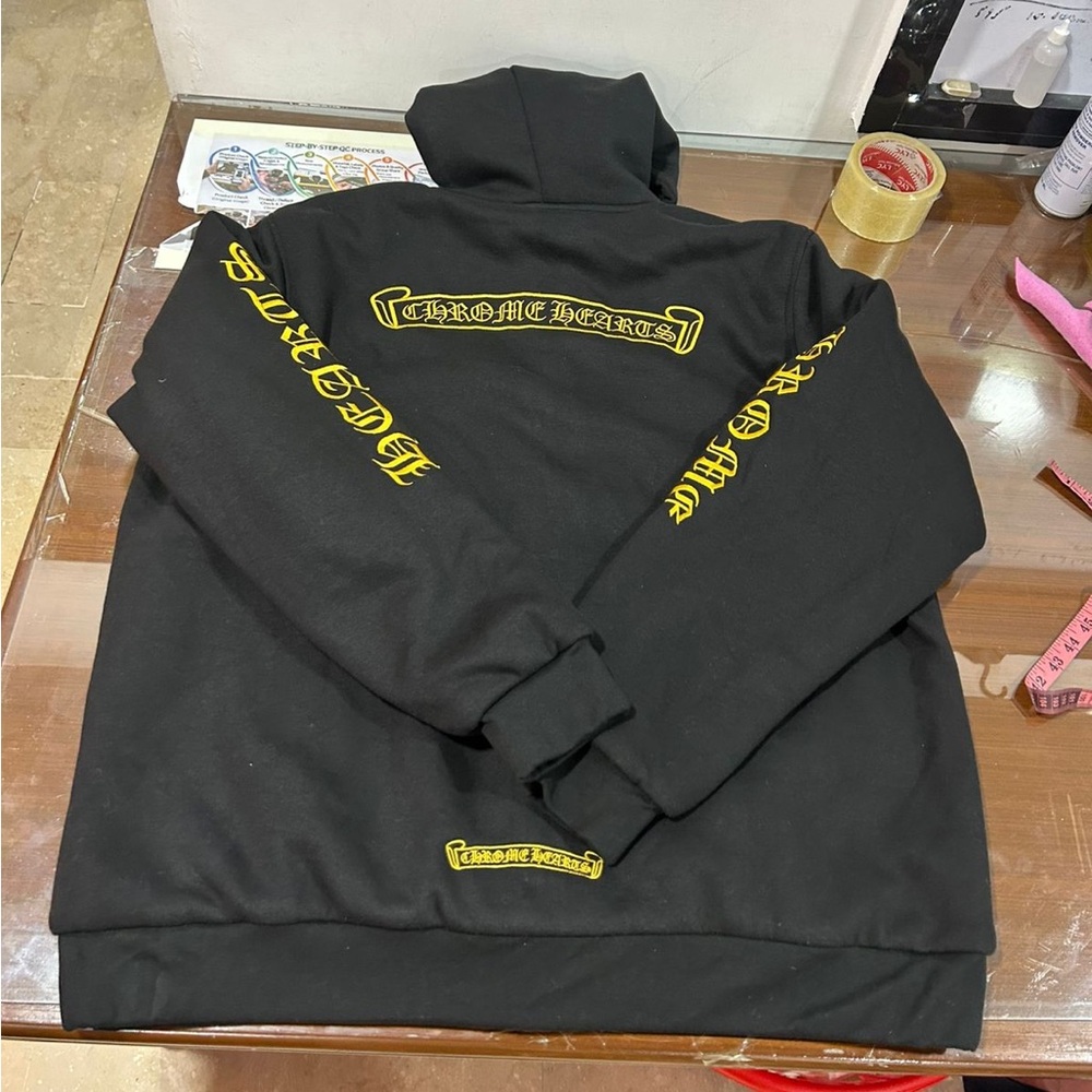 Chrome Hearts Black Hoodie Sweatshirt with Yellow Logo